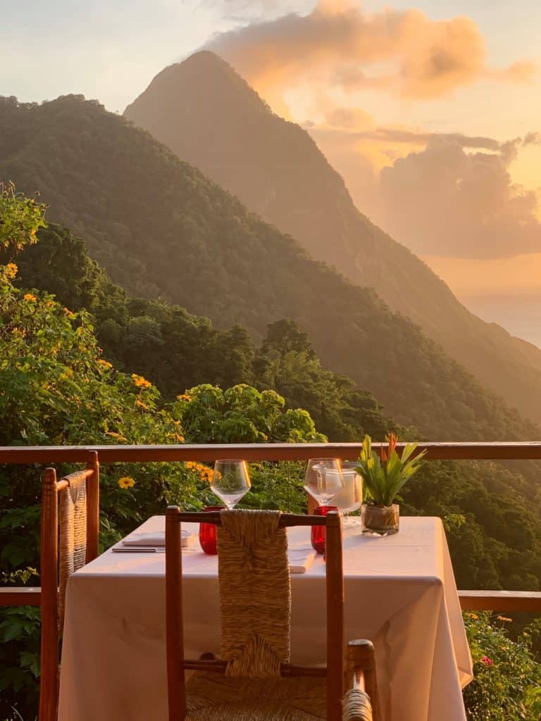 a romantic honeymoon dinner at ladera resort st. lucia