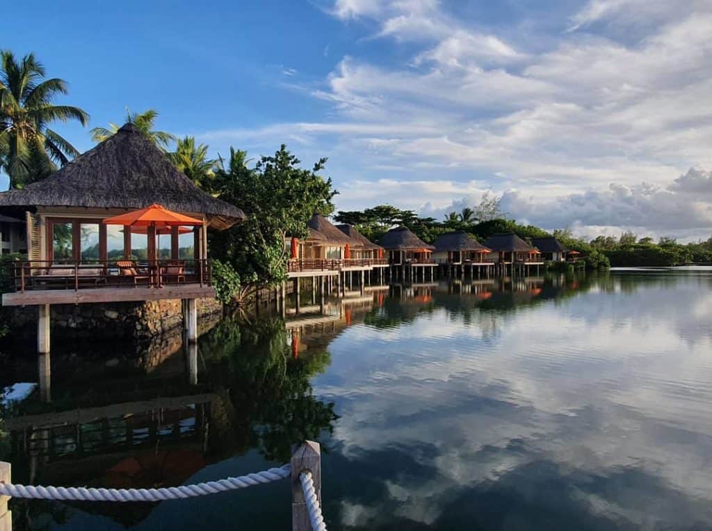 the overwater bungalows at Constance le Prince Maurice in Mauritius.
