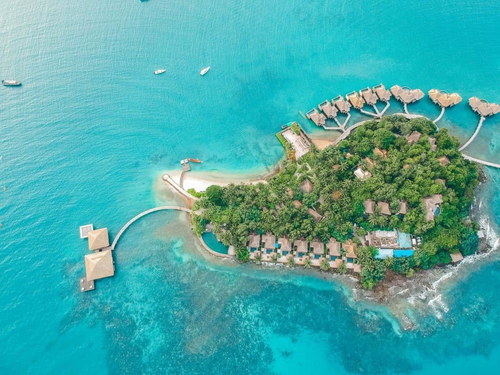 an aerial view of song saa private island in Cambodia