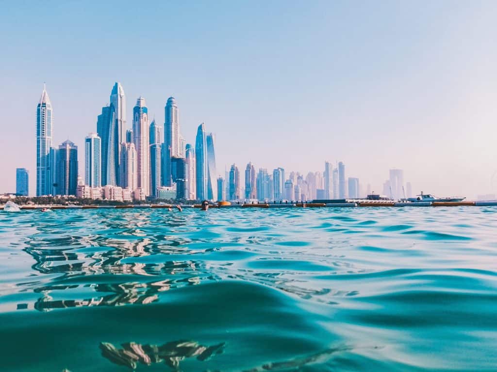 Water with Dubai's skyline in the background