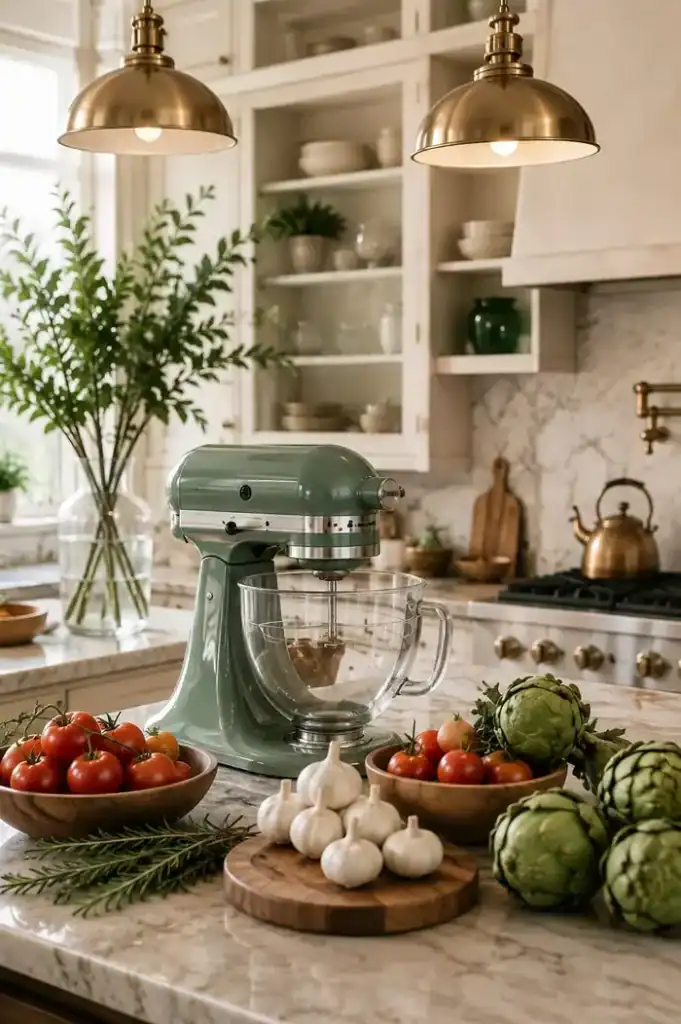 Kitchen essentials from our wedding registry checklist: quality cookware, cutting boards, and counter-worthy appliances